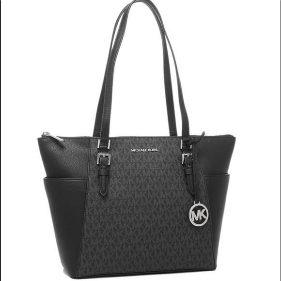 MICHAEL KORS LARGE CHARLOTTE SHOULDER TOTE BLACK - Picture 4 of 6